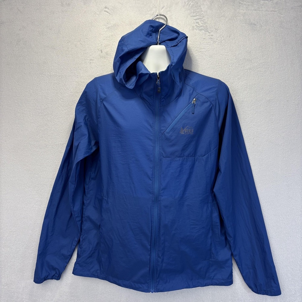 REI Co-op Lightweight Packable Hooded Windbreaker Jacket Mens Medium Blue Nylon